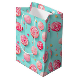 Sacola Para Presentes Média Rosa Divertido e Lolipps Azuis