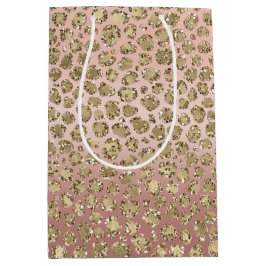Sacola Para Presentes Média Rosa Dourada Glam Glitter Leopardo