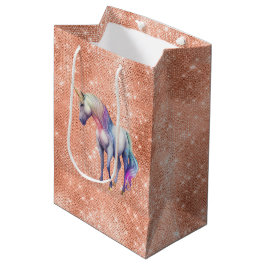 Sacola Para Presentes Média Rosa Dourado Unicorn Sparkle