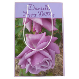 Sacola Para Presentes Média Rosa Flor Roxa Nome de Meninas Aniversário