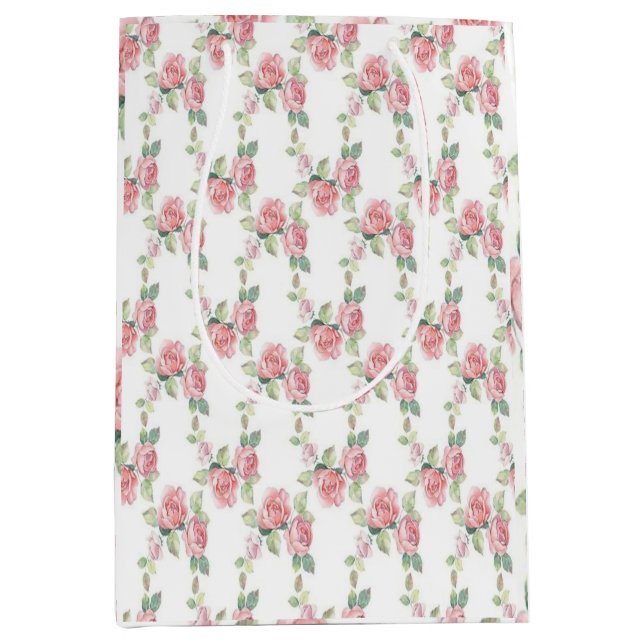 Sacola Para Presentes Média Rosa Floral Rosa Shabby Chic (Frente)