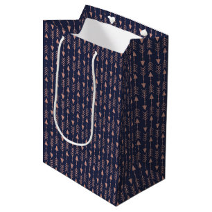 Sacola Para Presentes Média Rosa Gold Foil Boho - Setas tribais em azul Marinh