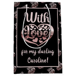 Sacola Para Presentes Média Rosa gold metal aparência Namorados coração amor n