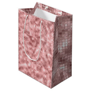 Sacola Para Presentes Média Rosa Luxo Dourado Rosa Brilhante Festa de Garota S