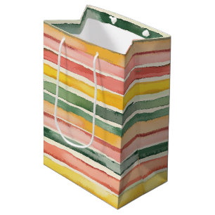 Sacola Para Presentes Média Rosa Pêssego Verde Vermelho Amarelo Listras Aniver
