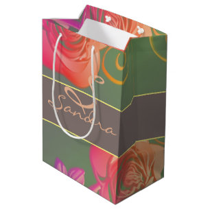 Sacola Para Presentes Média Rosa Romântico com nome