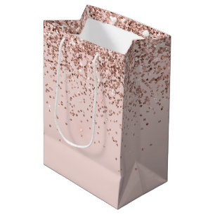 Sacola Para Presentes Média Rosa Rosa Cor-de-Rosa Dourada Brilhante