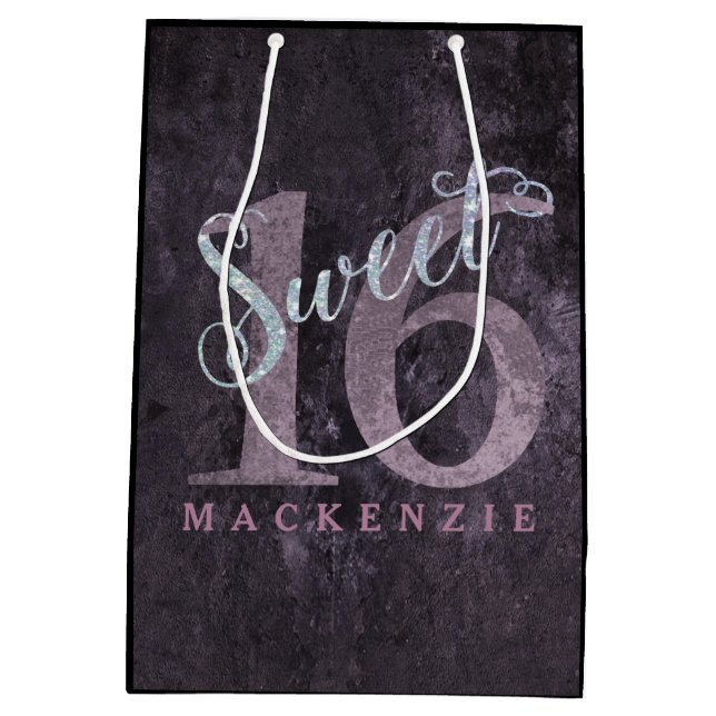 Sacola Para Presentes Média Rosa Rosa Rosa Rosa com 16 Poeira | Doce 16 Glitte (Verso)