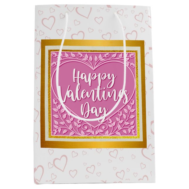 Sacola Para Presentes Média Rosa Rosa Rosa Rosa Moderna, Namorados Românticos (Frente)