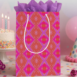 Sacola Para Presentes Média Rosa Roxo Laranja Giz Diamantes Geométrico