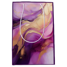 Sacola Para Presentes Média Rosa Roxo Moderno e Dourado-