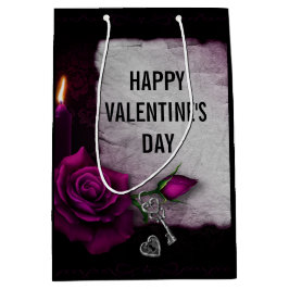 Sacola Para Presentes Média Rosa, Vela, Pergaminho e Bloqueio Gótico