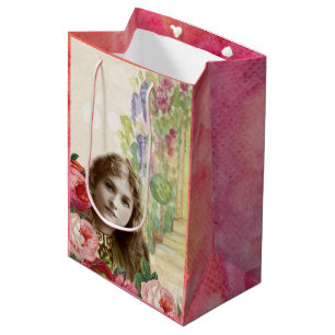 Sacola Para Presentes Média Rosa vitoriano de couve mulher, bolacha floral