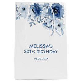 Sacola Para Presentes Média Rosas Azuis Modernos Verde Floral Aniversário