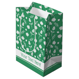 Sacola Para Presentes Média Rosas brancas e verdes Bonito Rosebud Impressão F