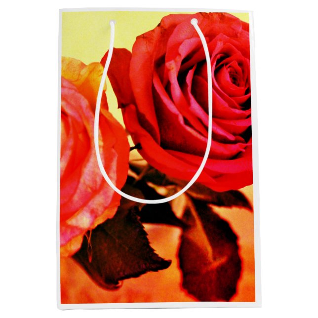 Sacola Para Presentes Média Rosas brilhantes (Frente)