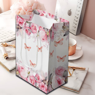 Sacola Para Presentes Média Rosas de Blush Elegantes