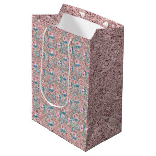 Sacola Para Presentes Média Rosas de vindima Cor-de-rosa azul brilhante Cor-de