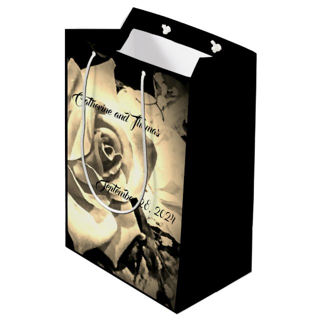 Sacola Para Presentes Média Rosas Elegantes Monogramadas (Verso inclinado)