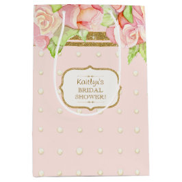 Sacola Para Presentes Média Rosas Rosa-d-água Pérolas Chá de panela Buquê