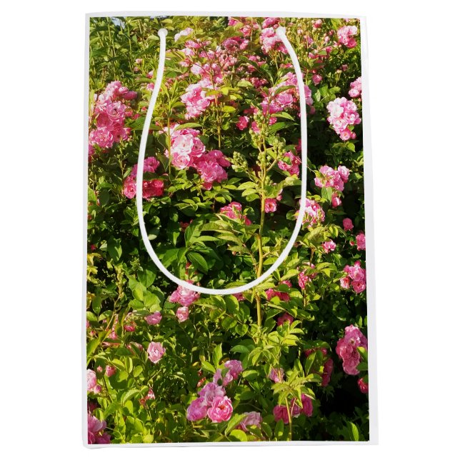 Sacola Para Presentes Média Rosas rosa na floração (Frente)