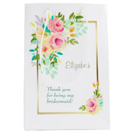 Sacola Para Presentes Média Rosas Rosa Pêssego Bridesmaid