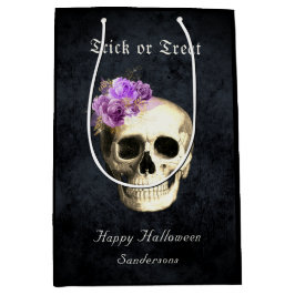 Sacola Para Presentes Média Rosas Roxos Góticos do Halloween Personalizados