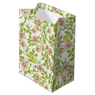 Sacola Para Presentes Média Rosas silvestres e borboletas /rosa/verde claro/am