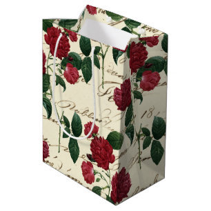 Sacola Para Presentes Média Rosas vermelhas e manuscrito clássico