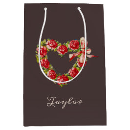 Sacola Para Presentes Média Rosas Vintage Coração Coral Cinza Vermelha Persona