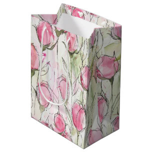 Sacola Para Presentes Média Rosebutas de Cores d'Água Rosa Escamosas