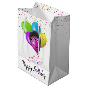 Sacola Para Presentes Média Rosto de balão de aniversário engraçado em branco