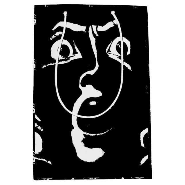 Sacola Para Presentes Média rosto de horror preto e branco (Frente)