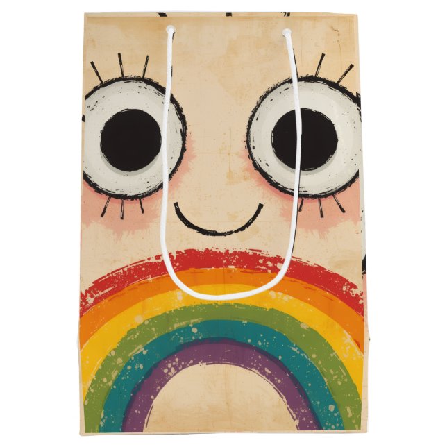 SACOLA PARA PRESENTES MÉDIA ROSTO FELIZ ARCO-ÍRIS (Verso)