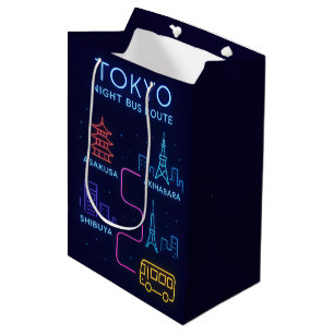 Sacola Para Presentes Média Rota de Ônibus Noturno de Tóquio Arte Neon - Viage