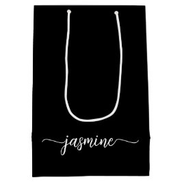 Sacola Para Presentes Média Rótulo Feminino Minimalista Simples Preto Monogram