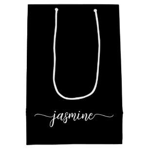 Sacola Para Presentes Média Rótulo Feminino Minimalista Simples Preto Monogram