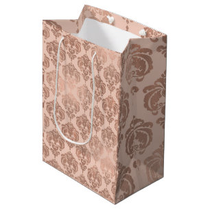Sacola Para Presentes Média Rouge Dourado Rosa Glam Moderno Damasco