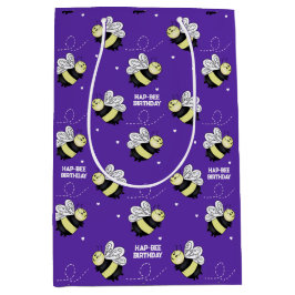 Sacola Para Presentes Média Roxo Abelha Marrom Médio Brilhante