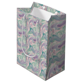 Sacola Para Presentes Média Roxo Azul Mármore Abstrato Redemoinho Estético