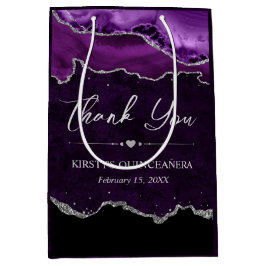 Sacola Para Presentes Média Roxo e Prata Falso Brilho Ágata Quinceanera