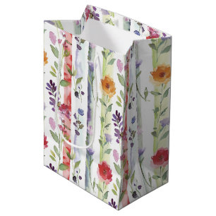 Sacola Para Presentes Média Roxo Laranja Flores Listras Chuveiro de Noiva  