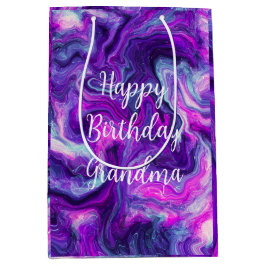 Sacola Para Presentes Média Roxo Personalizado, Azul, Marble Rosa, Aniversário