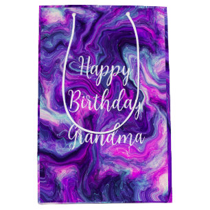 Sacola Para Presentes Média Roxo Personalizado, Azul, Marble Rosa, Aniversário