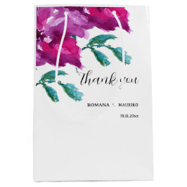 Sacola Para Presentes Média Roxo-Rosa de-Aquarela Artística pintada à mão