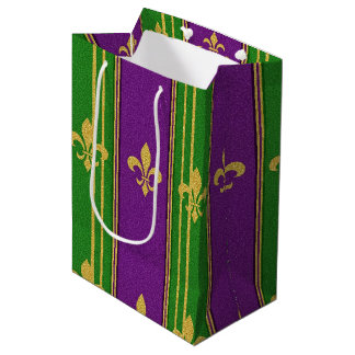 SACOLA PARA PRESENTES MÉDIA ROXO VERDE OURO BRILHO OLHAR MARDI GRAS
