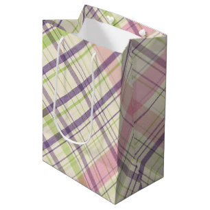 Sacola Para Presentes Média Roxo Violeta Verde Lima Xadrez Padrão