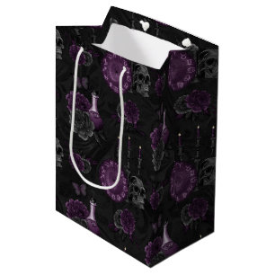 Sacola Para Presentes Média Roxo Zodiac Magic Rosas de crânio gótico em am