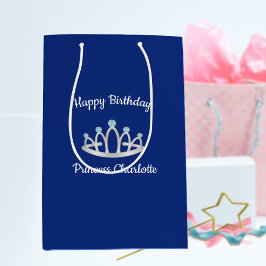 Sacola Para Presentes Média Royal Blue Princess Tiara Birthday - Presente médi