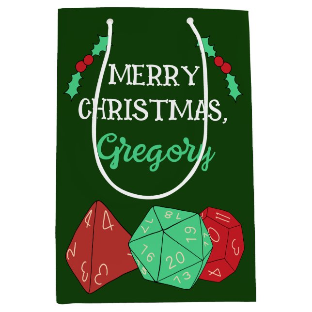 Sacola Para Presentes Média RPG Dice, Conselho, Jogos Fantásticos, Natal (Frente)